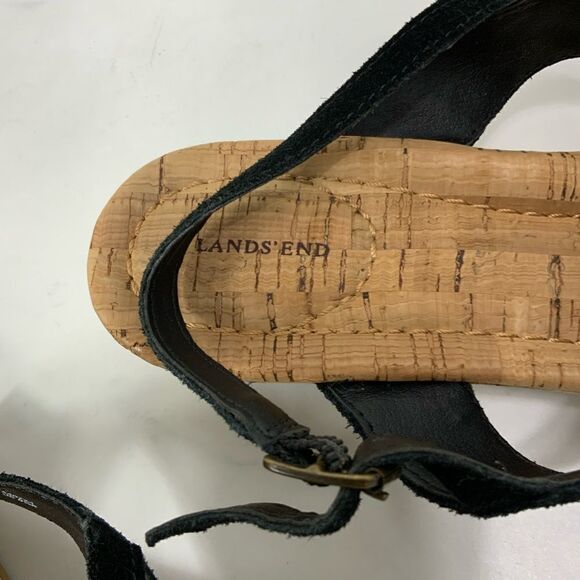 LANDS’ END cork wedge heel black suede sandals - Picture 5 of 6